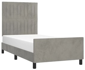 Estrutura de cama c/ cabeceira 90x190 cm veludo cinzento-claro