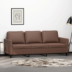 Sofá de 3 lugares 180 cm couro artificial castanho