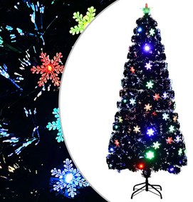 vidaXL Árvore de Natal com flocos de neve LED 180 cm fibra ótica preto
