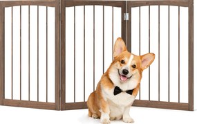 Barreira de segurança para cães em 3 partes, barreira de madeira, barreira para escadas com 76 cm de altura, dobrável, Castanho.