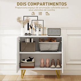 Aparador para Sala Aparador de Entrada com 2 Portas e Prateleiras Ajustáveis para Cozinha Sala 80x40x75 Branco Brilhante