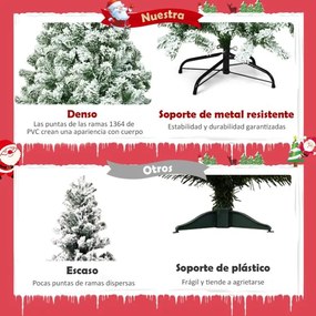 Árvore de Natal de 2,25 m com 1346 ramos artificial com neve com agulhas de PVC de alta qualidade e base metálica sólida Verde