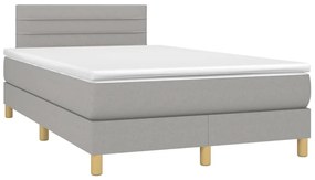 Cama box spring c/ colchão e LED 120x200 cm tecido cinza-claro