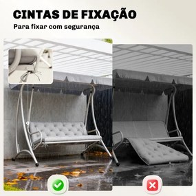 Almofada para Banco de Jardim com Encosto Enchimento Espesso e Fitas de Fixação para Interior e Exterior 150x98x8 cm Cinza