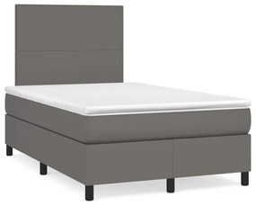Cama boxspring com colchão 120x190 cm couro artificial cinzento