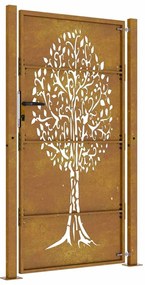 Portão de jardim 105x180 cm aço corten design árvore