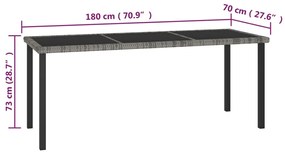 9 pcs conjunto de jantar para jardim vime PE cinzento