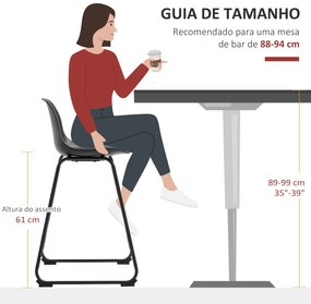 HOMCOM Conjunto de 2 Bancos Altos de Cozinha Estofados em PU Bancos de Bar com Base Antiderrapante e Apoio para os Pés Estilo Moderno Carga Máxima 120kg 43x43x97,5cm Preto