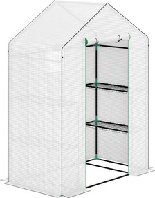 Outsunny Estufa de Jardim com 1 Porta 2 Janelas e Prateleiras de 2 Níveis em Forma de U para Cultivo de Plantas 140x73x190 cm Branco | Aosom Portugal
