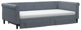 Sofá-cama c/ gavetão e gavetas 100x200cm veludo cinzento-escuro
