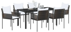 Conjunto de Jantar de Jardim com 7 peças e Almofadas Castanho Poly Rat