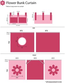 Cama alta de Criança PINO 90 x 200 cm + estrado + escada + cortina Flores Rosas Cinzenta