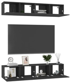 Móveis de TV 4 pcs 80x30x30 cm derivados de madeira preto