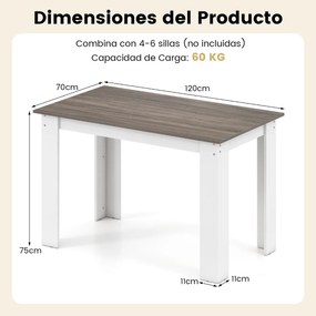 Mesa de jantar  em madeira para 4-6 pessoas com pés em L  para sala de jantar 120 x 70 x 75 cm Branco/castanho
