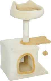 Árvore para gatos de 72 cm, poleiro macio, plataforma em forma de peixe, compartimentos abertos, postes de sisal, bola, bege
