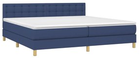 Cama box spring c/ colchão e LED 200x200 cm tecido azul