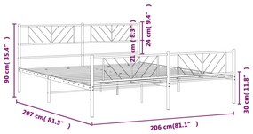 Estrutura de cama com cabeceira e pés 200x200 cm metal preto