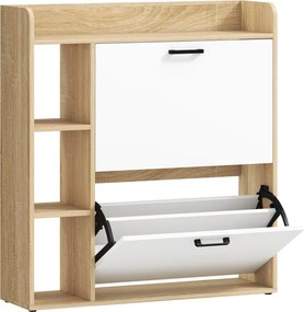 Sapateira Estreita com 3 Prateleiras Laterais e Prateleiras Ajustáveis para 15 Pares de Sapatos 83x24x90,5 cm Madeira e Branco
