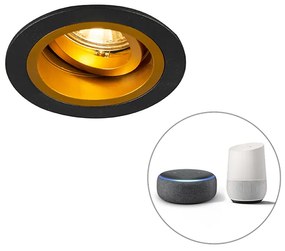 LED Foco embutido inteligente preto com dourado inclinável incl. Wifi GU10 - Chuck Moderno