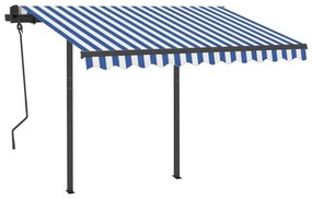 Toldo retrátil automático com postes 3,5x2,5 m azul e branco