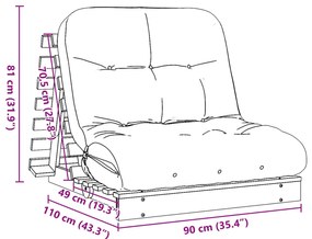 Sofá-cama futon c/ colchão madeira de pinho maciça castanho-mel