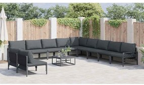 Conjunto de Sofá de Jardim 11 pcs Cinzento-escuro Aço