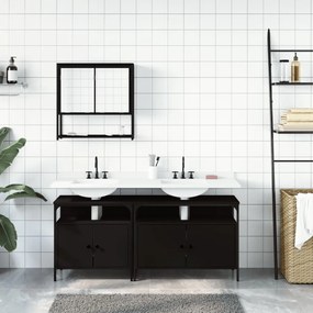 3 pcs conjunto móveis casa de banho derivados de madeira preto