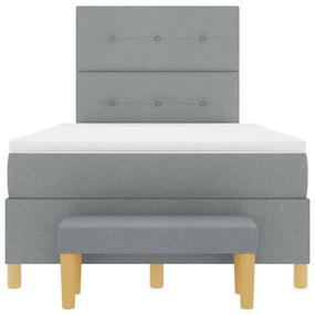 Cama Box Spring com colchão e banco cinza claro 120x190 cm tecido