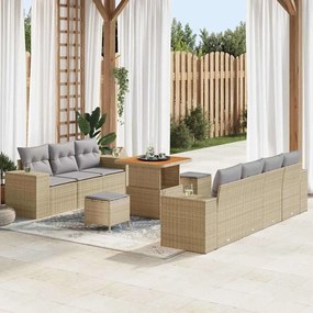 Conjunto de Sofás de Jardim vidaXL de 10 Peças com Almofadas Bege Rattan Acácia