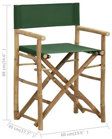 Cadeiras de realizador dobráveis 2 pcs bambu e tecido verde