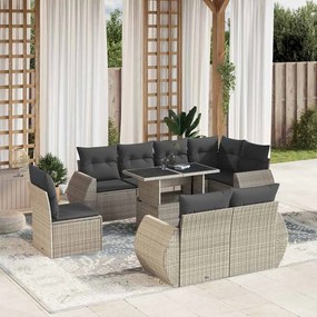 9 pcs conj. sofás jardim com almofadões vime PE cinzento-claro