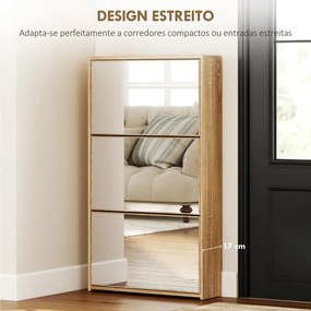 Sapateira Estreita com Espelho para 9 Pares de Sapatos para Corredor Espaços Reduzidos 65x17x114,5 cm Madeira