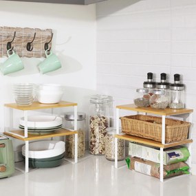 Conjunto de 4 organizadores de cozinha em metal e bambu branco-natural