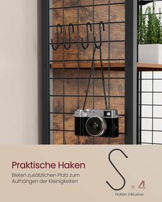 Estante com 5 prateleiras e ganchos em S 30 x 60 x 175,6 cm Castanho vintage + Preto