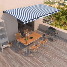Toldo retrátil manual 600x350 cm azul e branco