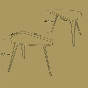 Conjunto de 2 mesas Mesas de centro para sala de estar, sala de jantar, quarto castanho vintage-preto