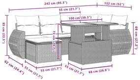 7 pcs conjunto de sofás p/ jardim com almofadões vime PE bege