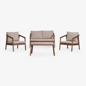 Conjunto De Jardim Com Sofá, 2 Poltronas E Mesa De Centro Em Madeira De Acácia Kaela Castanho-acácia Escuro & 2 Lugares & Tecido Castanho Avelã -