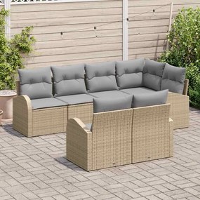 Conjunto de Sofás de Jardim 7 Peças com Almofadas Bege em Rattan Sinté