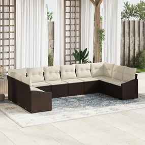 Conjunto de Jantar de Jardim 10 Peças com Almofadas Castanho em Rattan