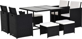 Outsunny Conjunto de Jardim Encaixável 8 Pessoas 9 Peças Resina Pe Preto com Almofadas Creme | Aosom Portugal