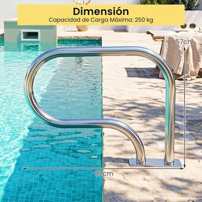 Conjunto de 2 Corrimãos para Piscina, 82,5 x 57 cm, Pega Ergonómica, Prateado