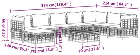 9 pcs conjunto lounge de jardim c/ almofadões vime PE antracite