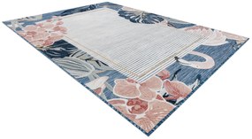 Carpet Structural BOTANIC 65240 Flamingo, folhas tecido plano na varanda, terraço - azul escuro