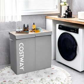 Cesto de Roupa suja com Tampa 115 L Cesto de Roupa com 2 Secções para Lavandaria Casa de Banho Quarto 62 x 31 x 60 cm Cinzento