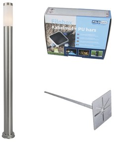 Candeeiro de poste exterior em aço 110 cm IP44 - Rox com ponta de terra e prensa-cabos Moderno