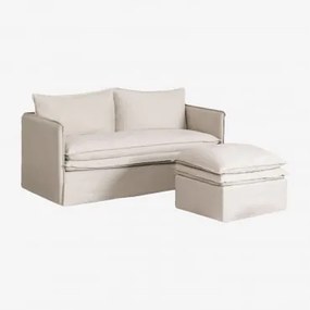 Conjunto De Sala Com Sofá De 2 Lugares E Puff Em Linho E Algodão Grace Tecido Beige - Sklum