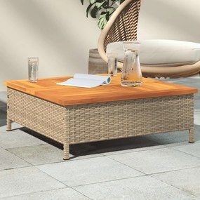 vidaXL Mesa de jardim 70x70x25 cm vime e madeira de acácia maciça bege
