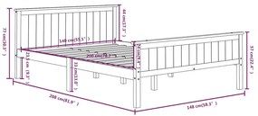 Estrutura de cama 140x200 cm pinho maciço cinzento