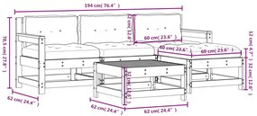 5 pcs conjunto lounge de jardim c/ almofadões pinho impregnado